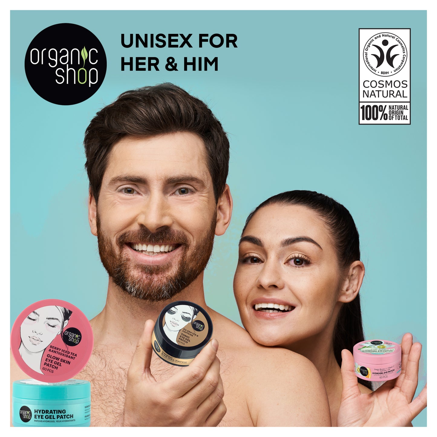 Organic Shop Hydrogel Eye Patch, 60 pcs – Vegan, COSMOS Natural Certified, Waterless Formula, Hydrating Under Eye Masks for Puffiness & Dark Circles