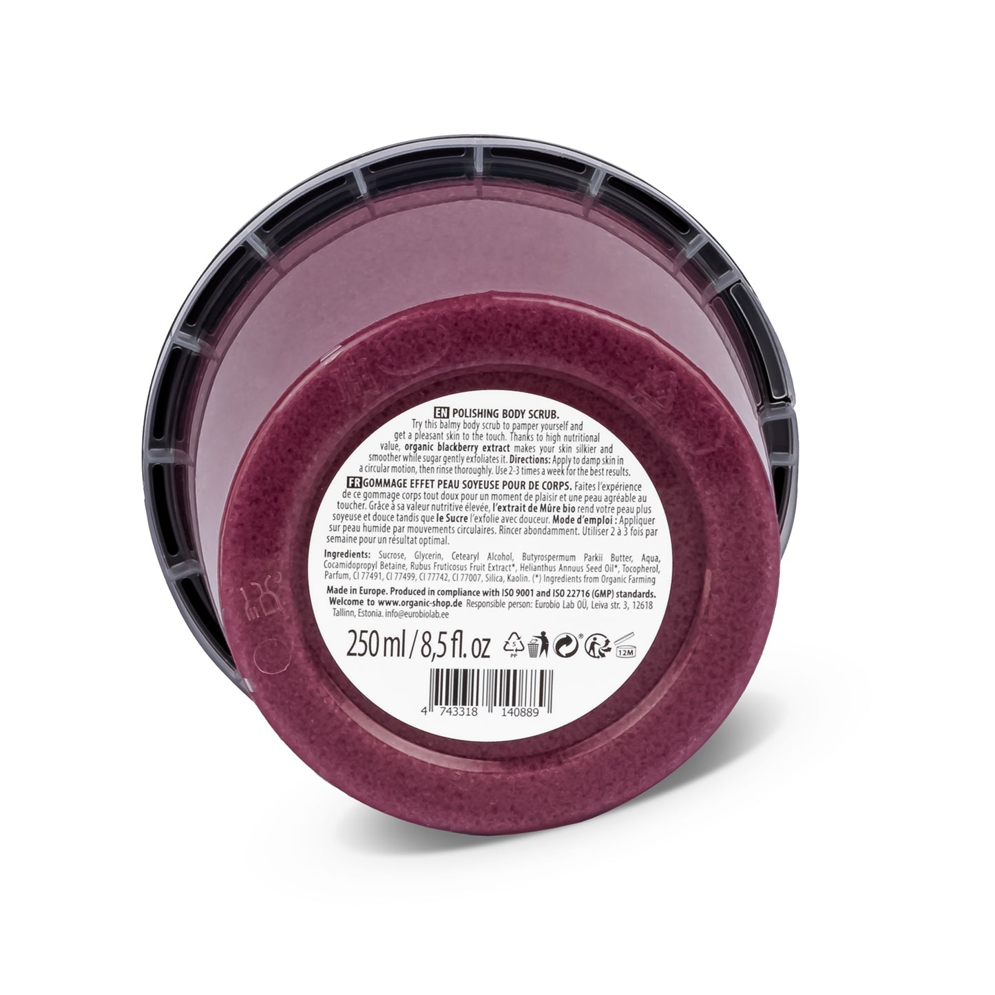 Organic Shop Blackberry & Sugar Body Scrub 250ml – Natural Exfoliator for Smooth Skin – Vegan, Waterless, COSMOS Certified, 99% Natural