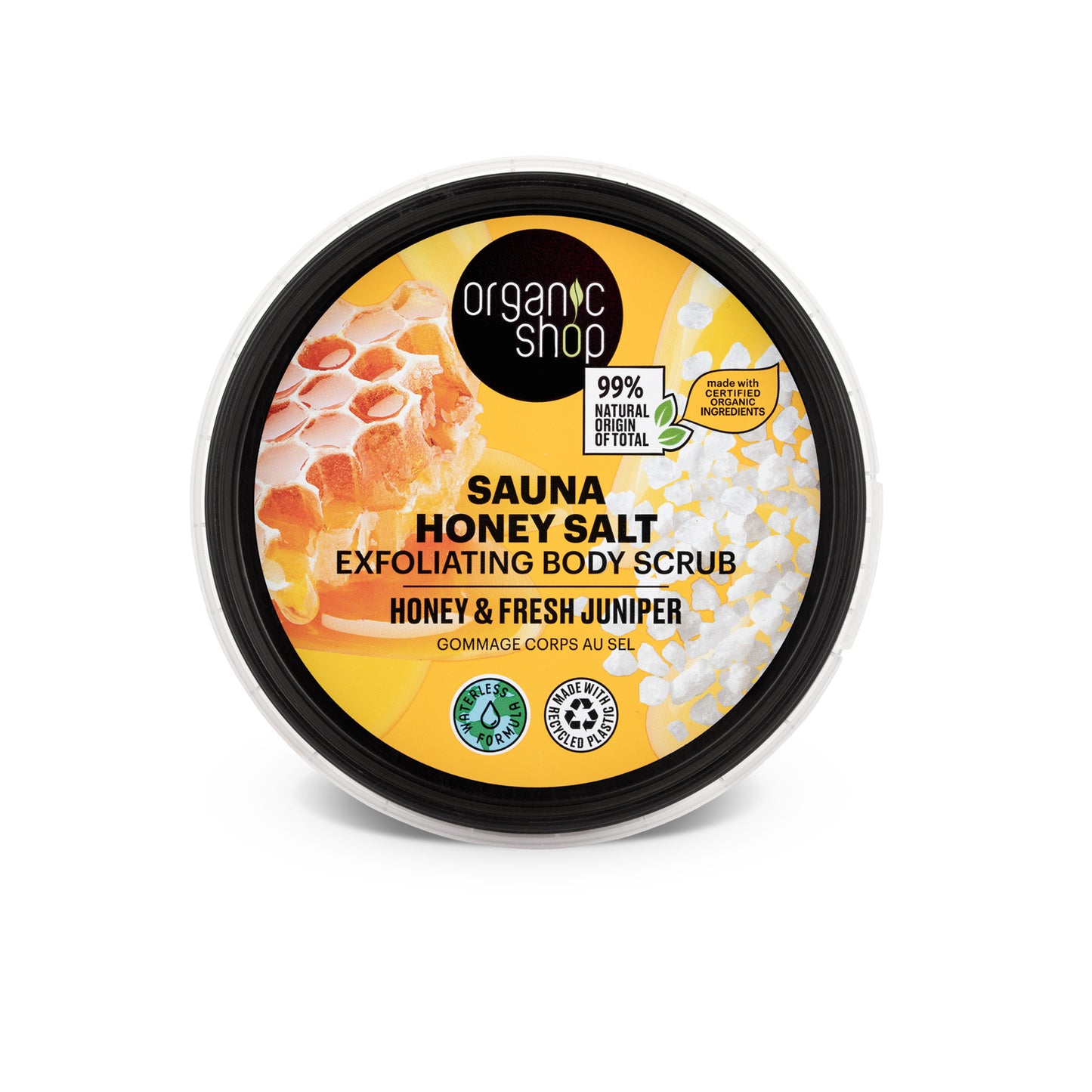 Organic Shop Honey Salt & Juniper Body Scrub 250ml – Hydrating & Exfoliating, Vegan, COSMOS Certified, 99% Natural, Waterless Formula
