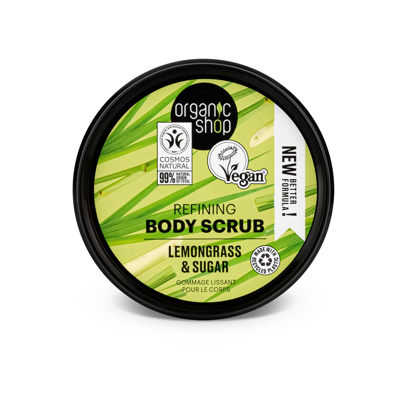 Organic Shop Lemongrass & Sugar Body Scrub, 250ml – Exfoliating & Hydrating, Vegan, Waterless, COSMOS Certified, Natural Skincare