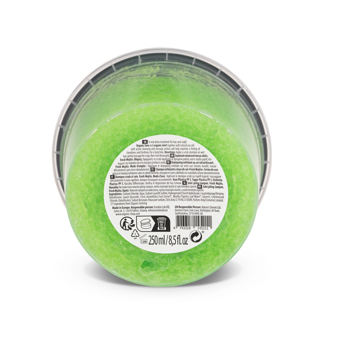Organic Shop Matcha Mojito Body Scrub 250ml ā Exfoliating Matcha & Lime Scrub for Smooth Skin ā Vegan, Waterless Formula, COSMOS Natural Certified, Refreshing Body Polish