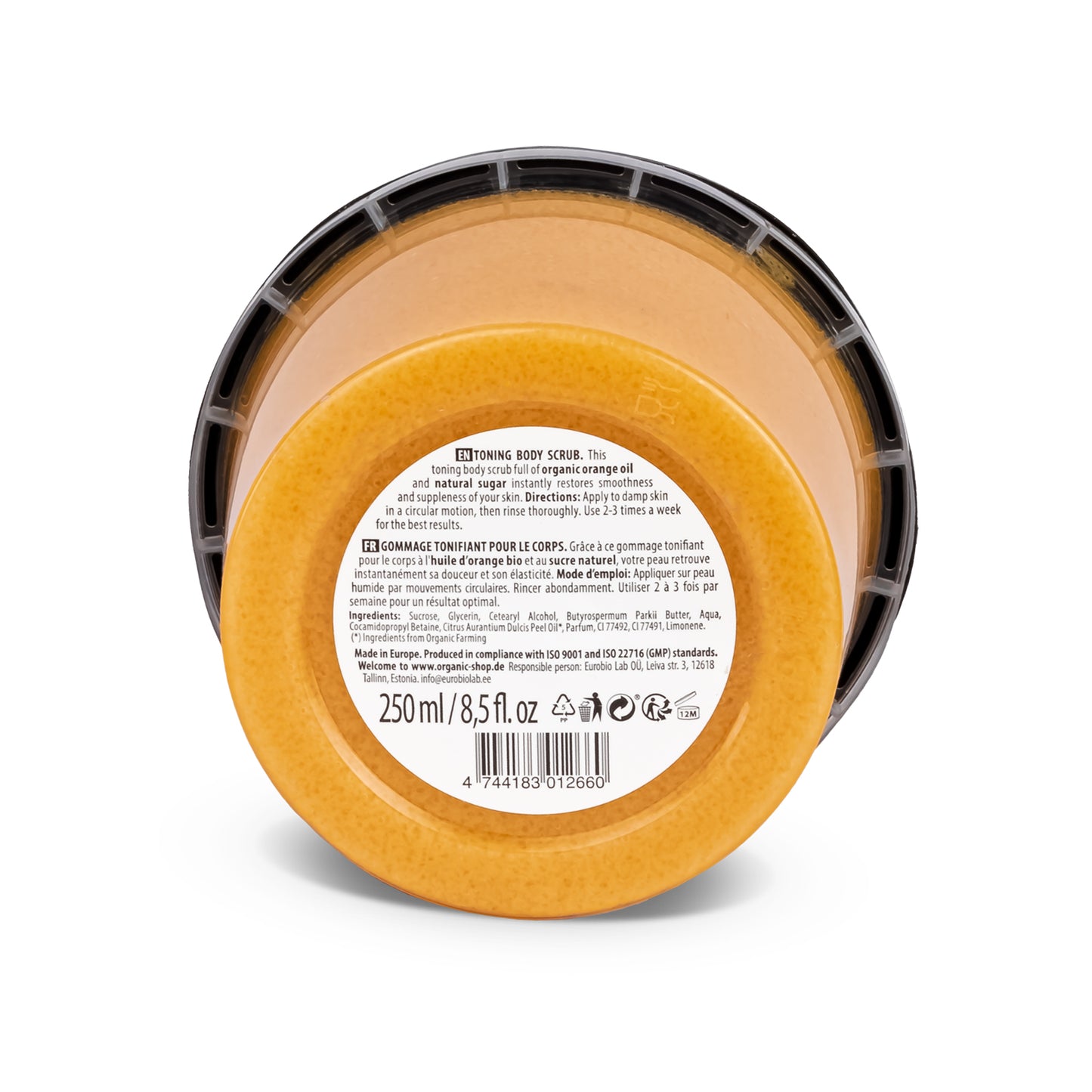 Organic Shop Toning Body Scrub Orange & Sugar 250ml – Vegan, COSMOS Certified, Natural Exfoliant for Glowing, Smooth Skin