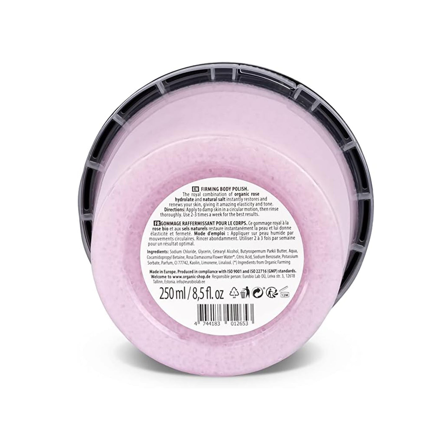 Organic Shop Rose & Salt Firming Body Polish 250ml – Vegan Exfoliating Scrub, Waterless Formula, COSMOS Certified, Natural Deep Cleansing for Smooth Skin