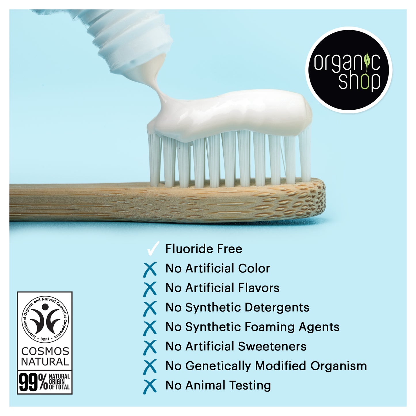 Organic Shop Frozen Mint Toothpaste, Natural Ingredients, Fluoride-Free, Tooth Sensitivity, Vegan & Cosmos Natural Certified. Pack of 2