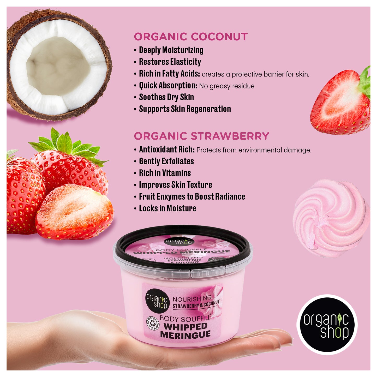 Whipped Meringue body souffle - Nourishing Strawberry & Coconut, 250 ml