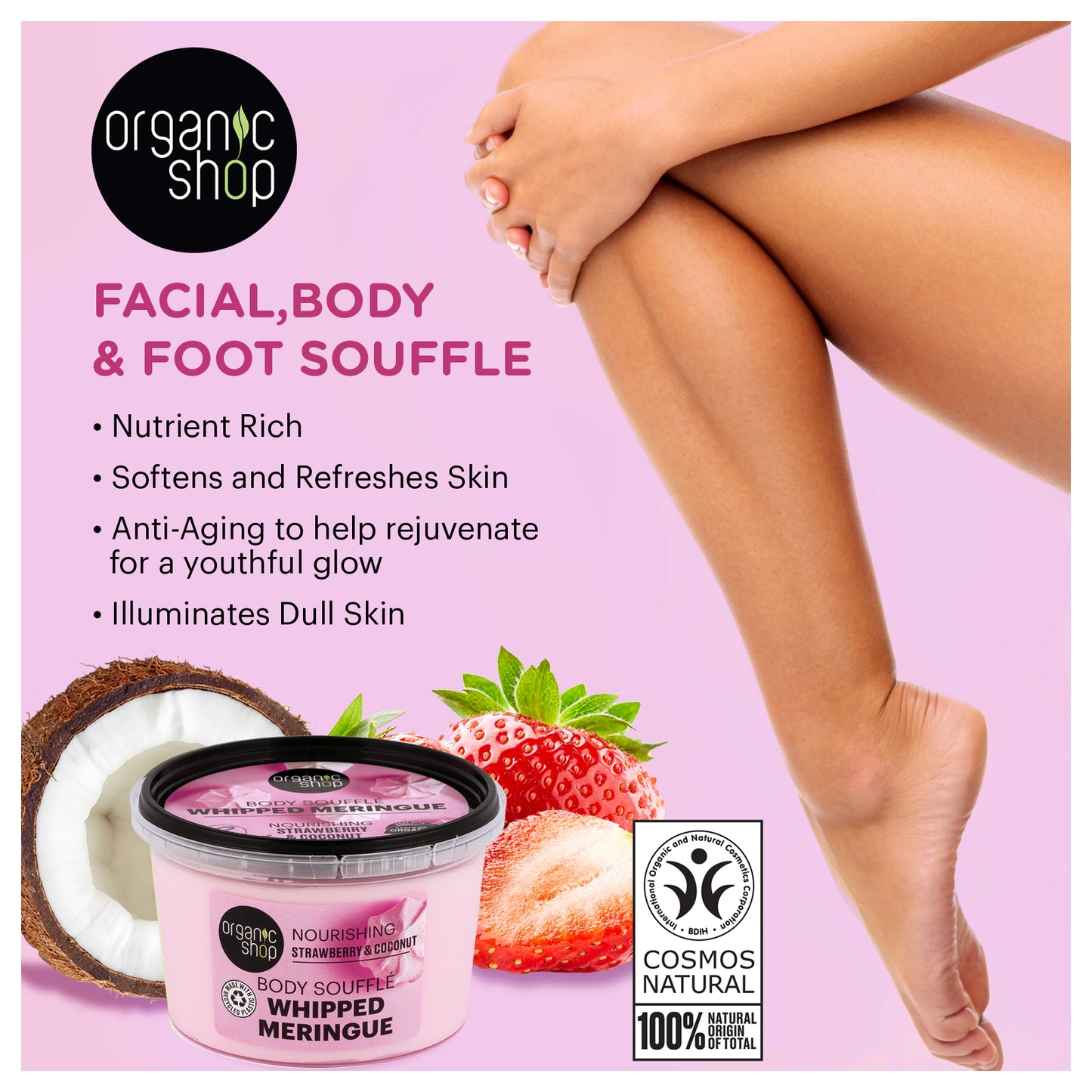 Whipped Meringue body souffle - Nourishing Strawberry & Coconut, 250 ml