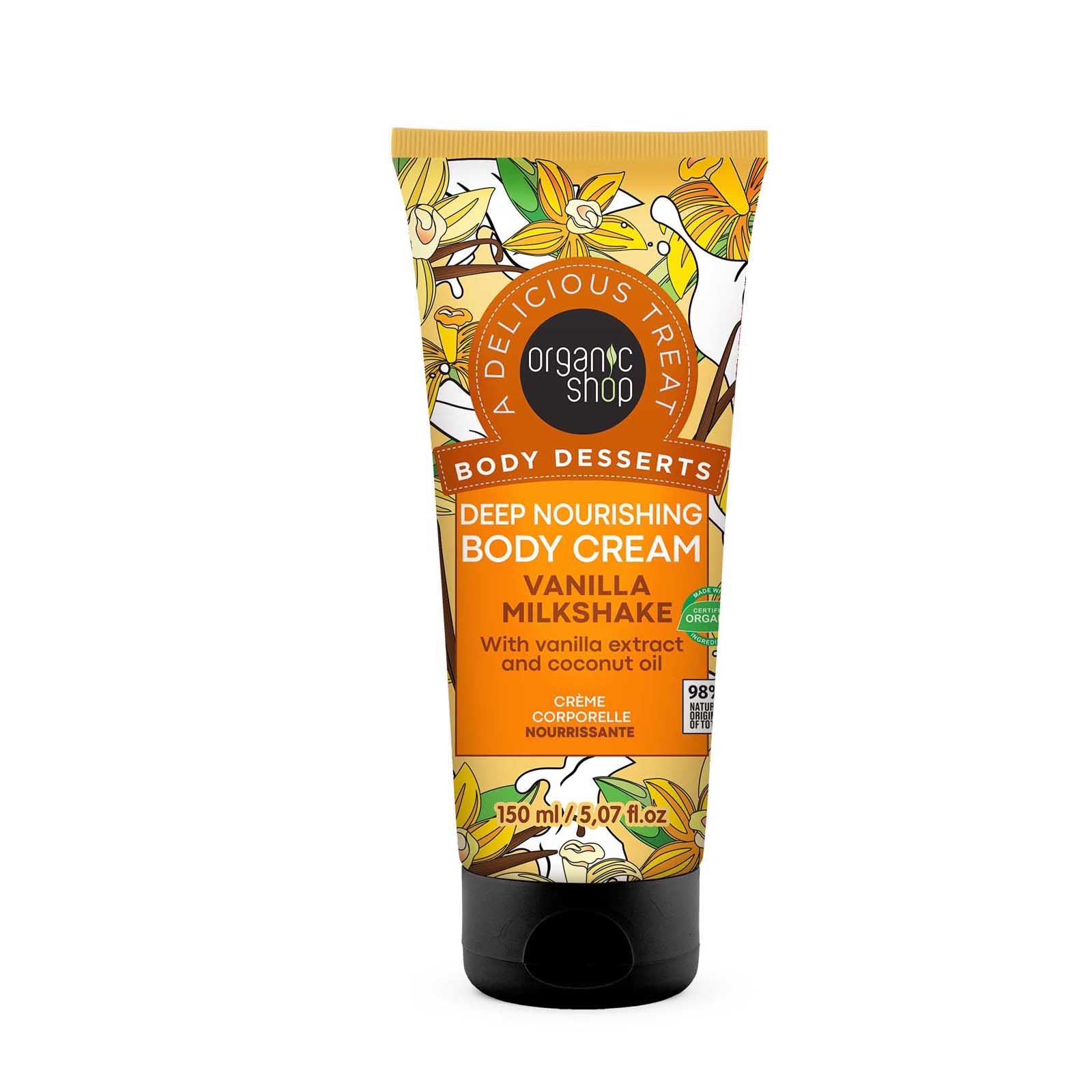 Organic Shop Vanilla Milkshake Body Cream 150ml – Vegan, Waterless, De