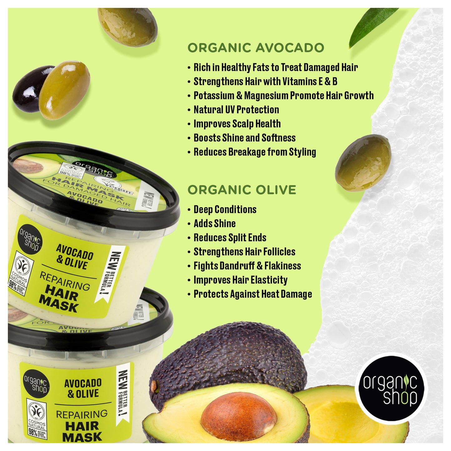 Repairing Hair Mask for Damaged Hair - Avocado & Olive, 250 ml