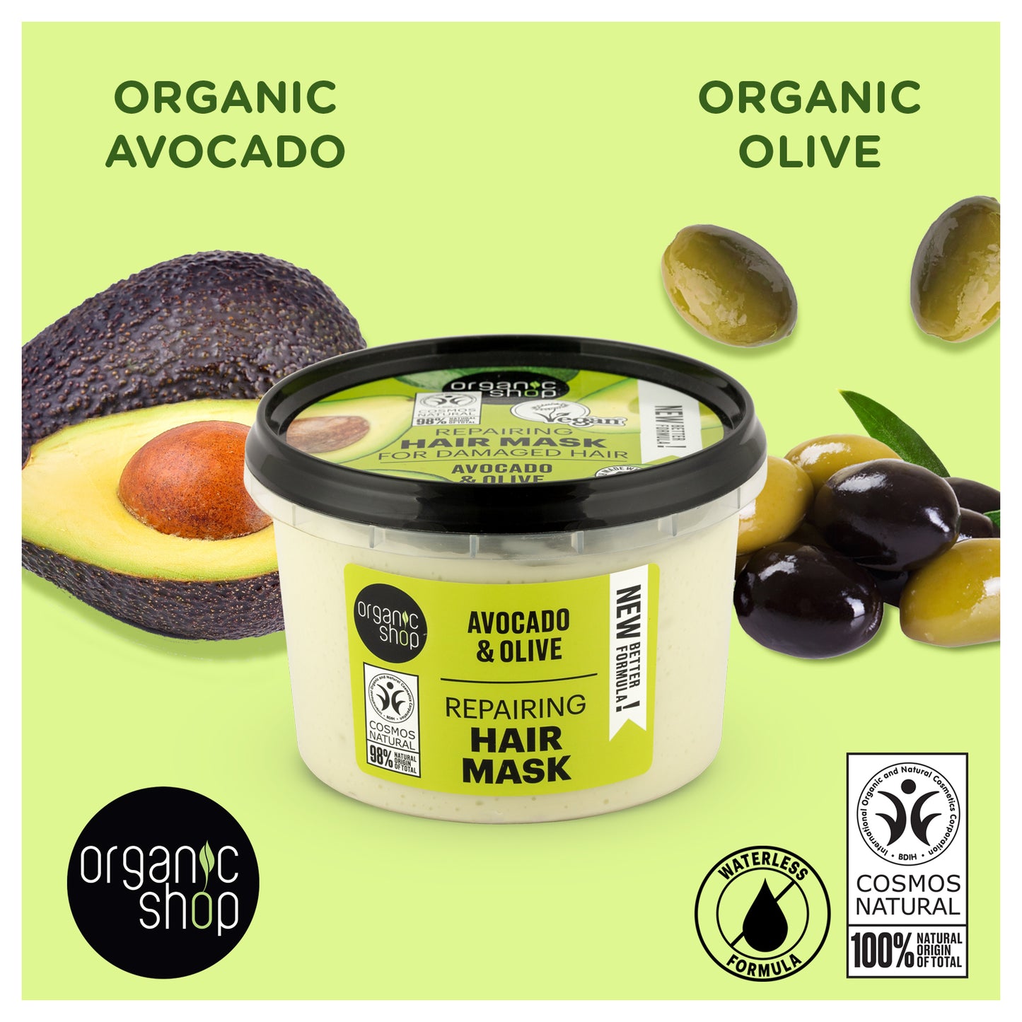 Repairing Hair Mask for Damaged Hair - Avocado & Olive, 250 ml