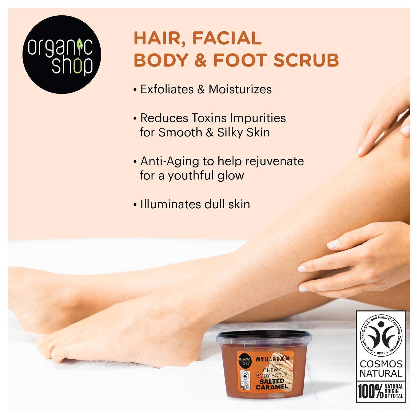 Salted Caramel Chewy Body Scrub - Vanilla & Cocoa, 250 ml