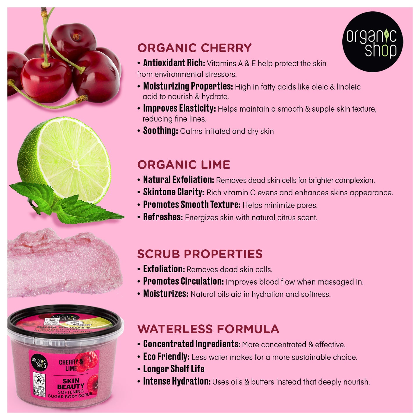 Skin Beauty softening sugar body scrub - Cherry & Lime, 250 ml