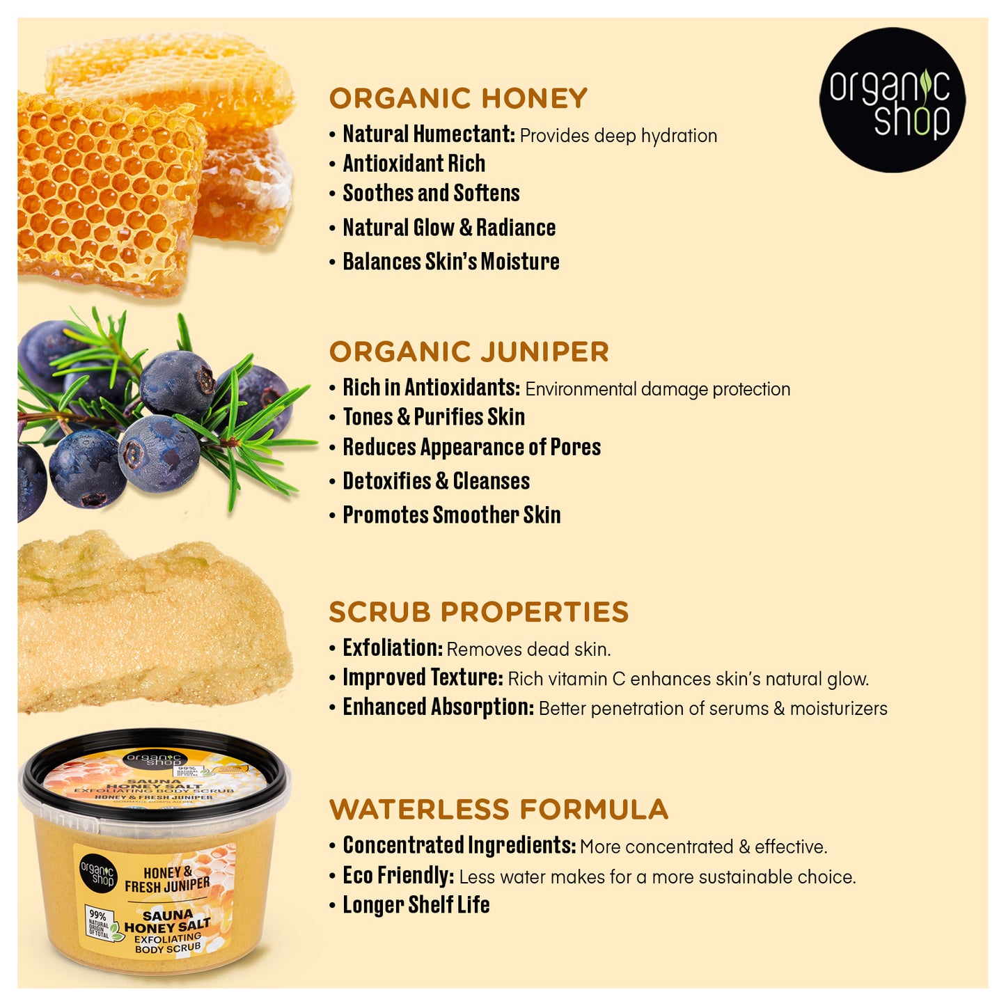 Sauna Honey Salt - Exfoliating body scrub - Honey & Fresh Juniper, 250 ml