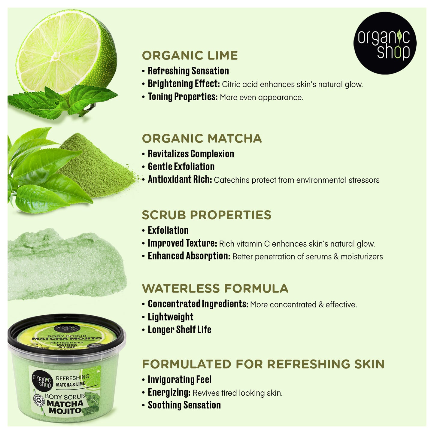 Matcha Mojito Body Scrub - Refreshing Matcha & Lime, 250 ml