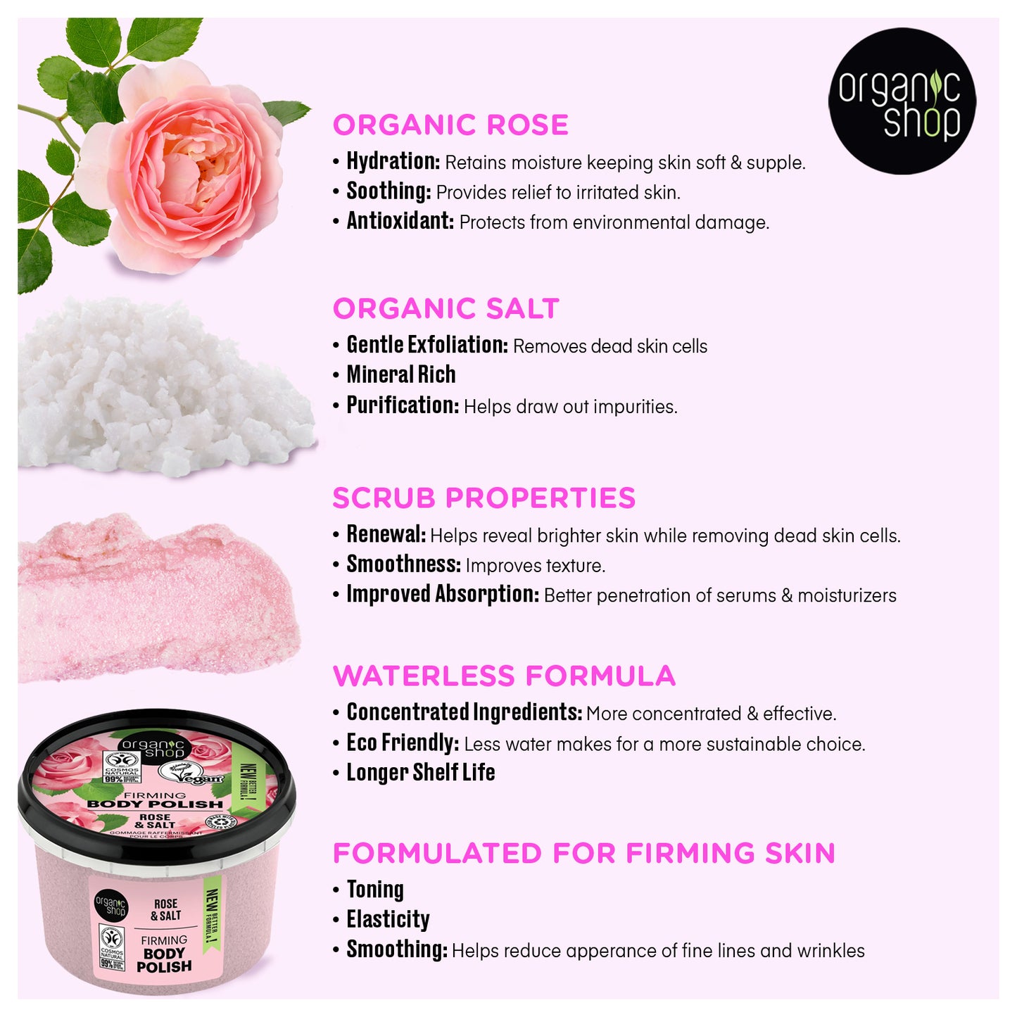 Firming Body Polish - Rose & Salt, 250 ml