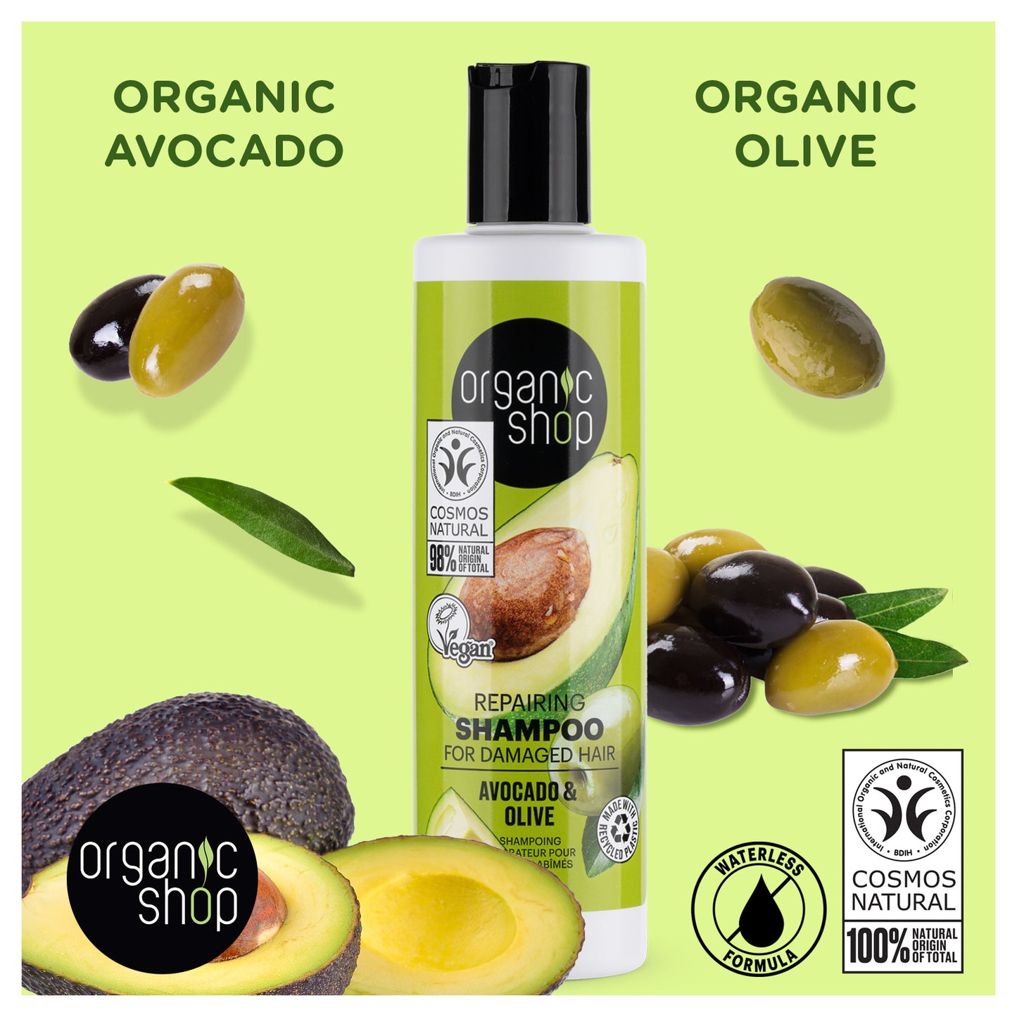 Repairing Shampoo for Damaged Hair - Avocado and Olive, 280 ml