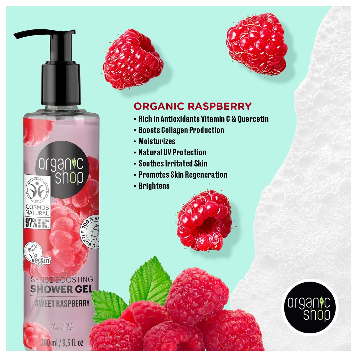 Sense Boosting Shower Gel - Sweet Raspberry, 280 ml