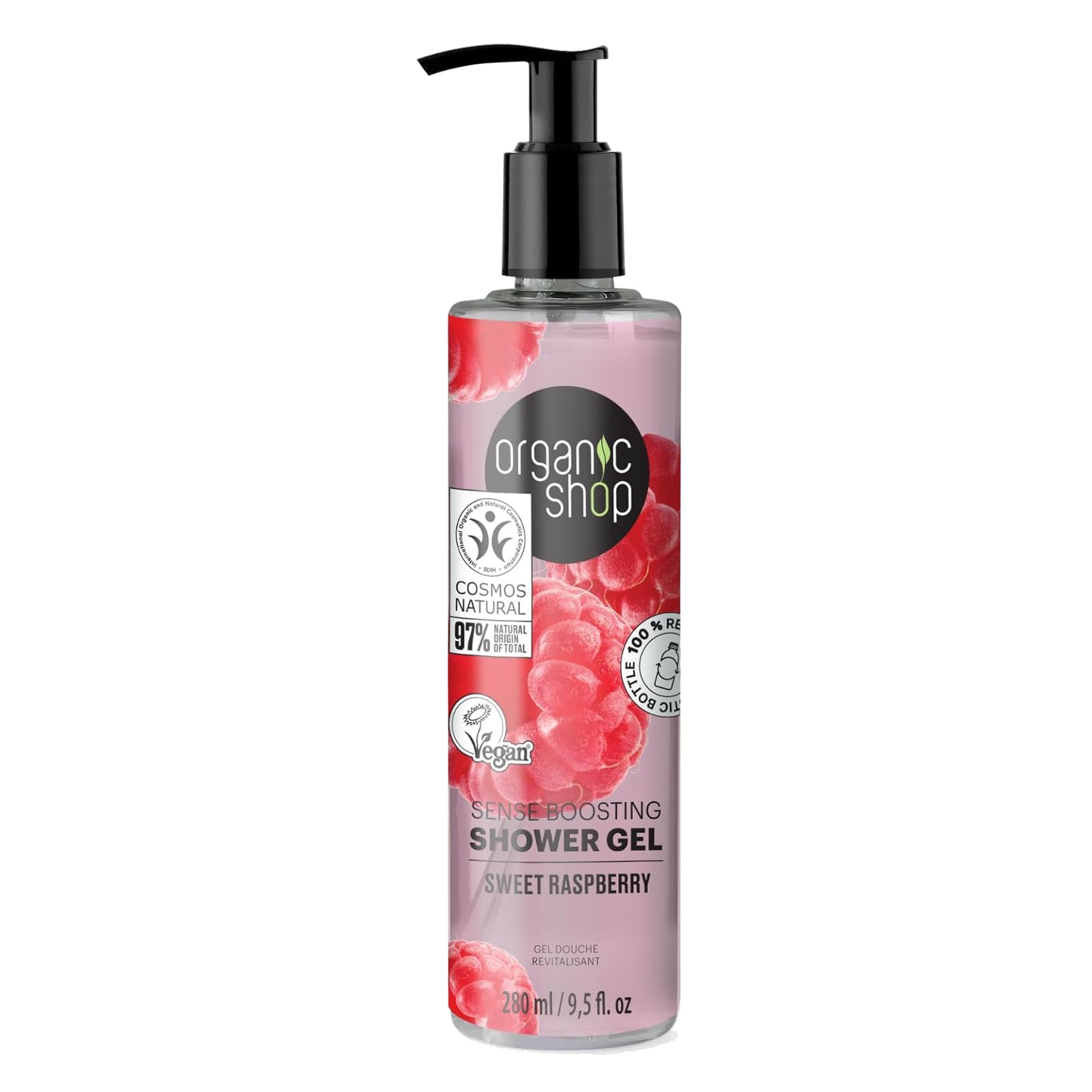 Organic Shop Shower Gel Sweet Raspberry 280ml, Vegan Body Wash, Natura
