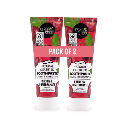 Organic Shop Cherry Toothpaste Pack of 2, Fluoride-Free, Vegan, Natural Origin, Gentle Clean, Sensitivity Friendly, Cosmos Certified