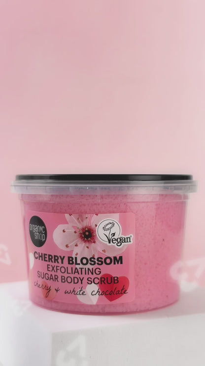 Organic Shop Cherry Blossom Sugar Body Scrub with White Chocolate, 250ml | Vegan, COSMOS Certified, Gentle Exfoliator for Smooth Skin