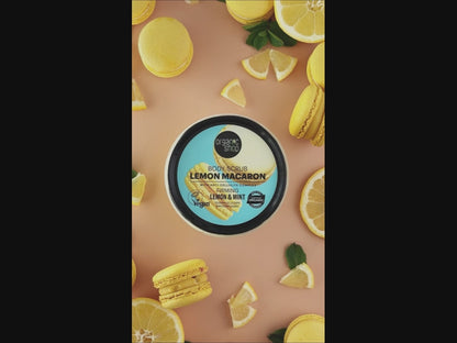 Organic Shop Lemon Macaron Body Scrub with Mint, 250ml | Vegan Exfoliating Sugar Scrub | Firming, Smooth Skin | COSMOS Natural, 99% Natural